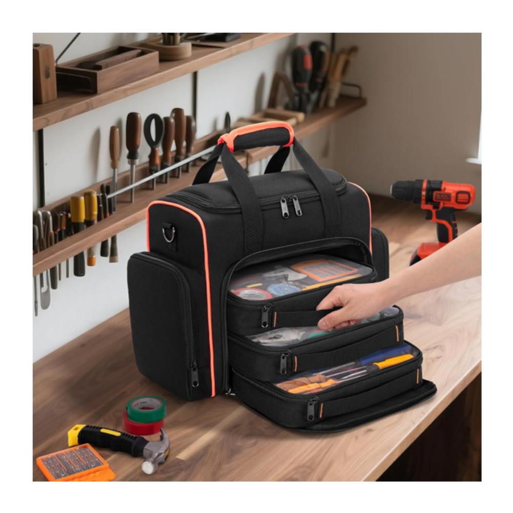 Thick Durable Oxford Electrician Tool Bag With Multi Pockets, Hand & Crossbody Carry For Wiring, Plumbing And Construction Site Hardware Tools Storage