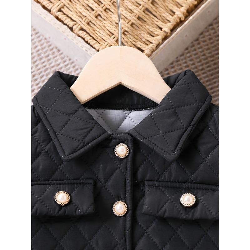 [2pcs Girls' Suit Set] 2pcs Autumn/Winter Warmth Girls' Suit Set, Fashionable Short Buttoned Jacket and Mini Skirt | Plus Plaid Holiday Gift Set