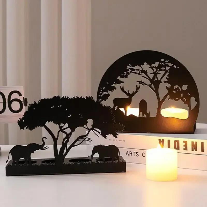 Elk Elephant Candlestick Christmas Ornaments Candle Holders Desktop Decor Animal Silhouette Tealight Home Festival Decoration