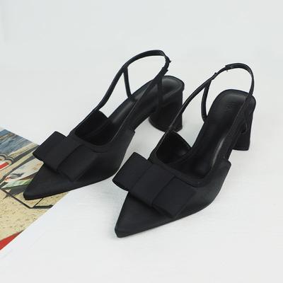 Black High Heeled Slingback Shoes for Women  Summer Elegant Pointed Toe Butterfly-knot Design Ladies Dress Office Pumps
