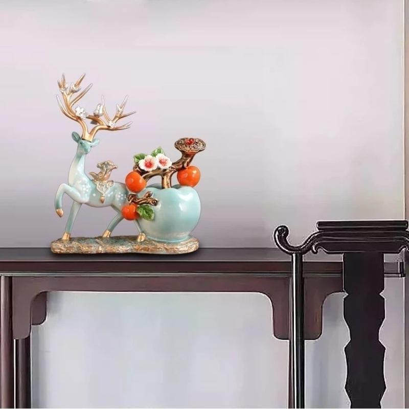Deer Figurine Storage Ornament, Lucky Wealth Deer Decor for Desk & TV Cabinet