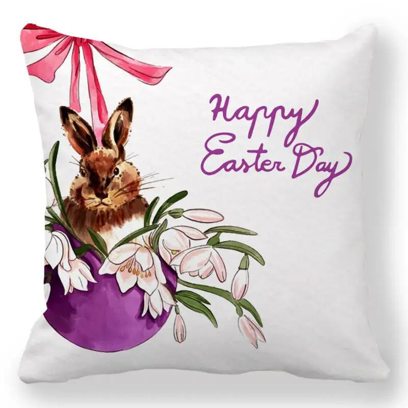 Easter Bunny Cushion Cover Easter EggHoliday Decoration Home Sofa Throw Pillowcase Easter Party Cushion Cover Square 45X45 Cm