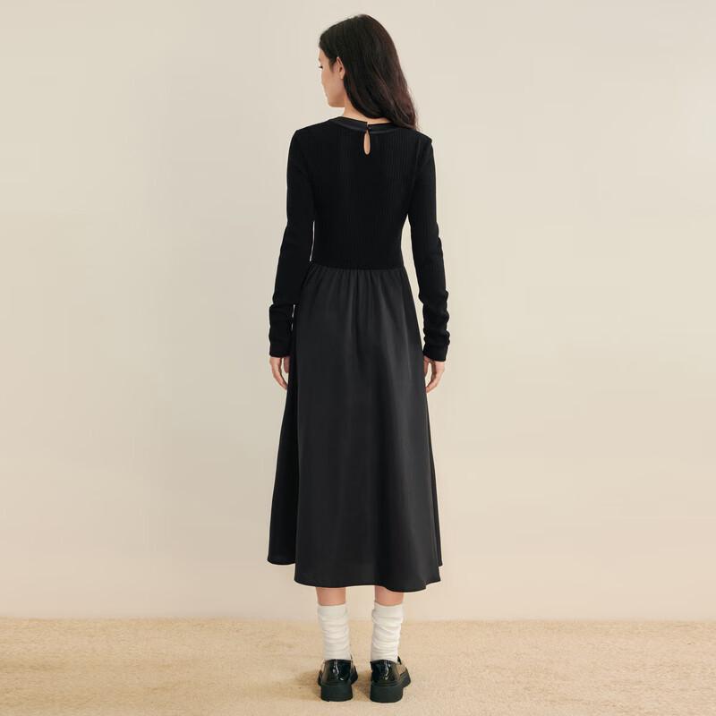 Le Tine Bow Collar Patchwork A-Line Dress