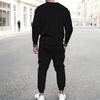 Men Navy Blue White Water Drop Floral Decor Print Long Sleeve Sweatshirt Jogger Pants Two Piece Suit