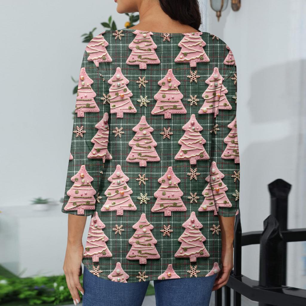 Women's Casual Fashionable Sexy Comfortable V-Neck Christmas Three-Quarter Sleeve Top