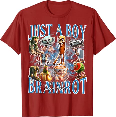 Just A Boy Who Love Brainrot Meme Italian Bootleg TShirt All Brainrot Italian Meme for Unisex Women Boys Fashion Saying Tee Y2k S