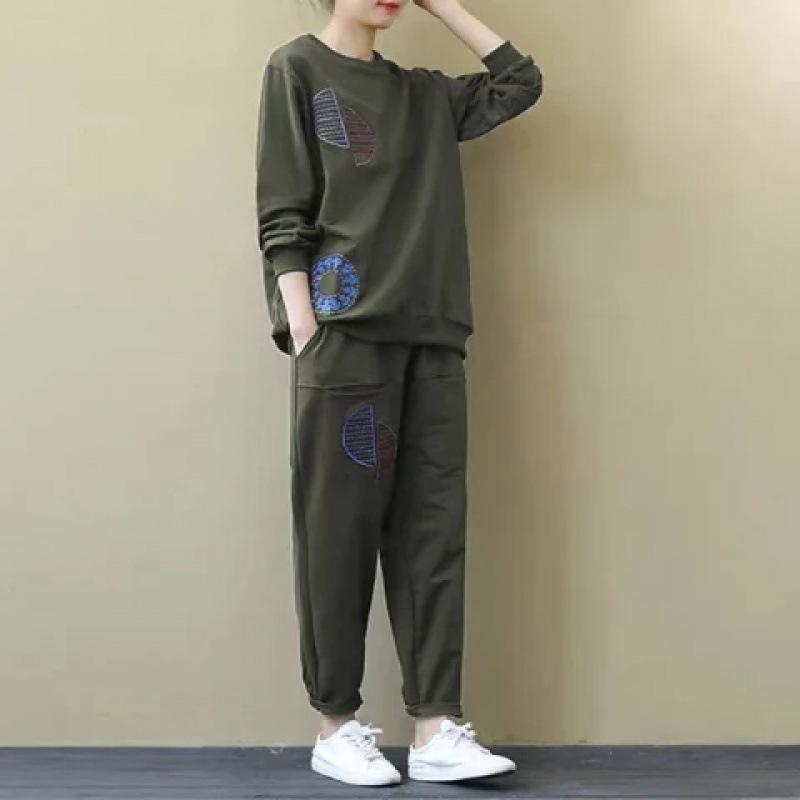 Großformat Großformat Sweatshirt-Anzug für Damen Herbst und Winter Locker Bedruckt Lässig Sport Zwei-Teiler Set für Damen