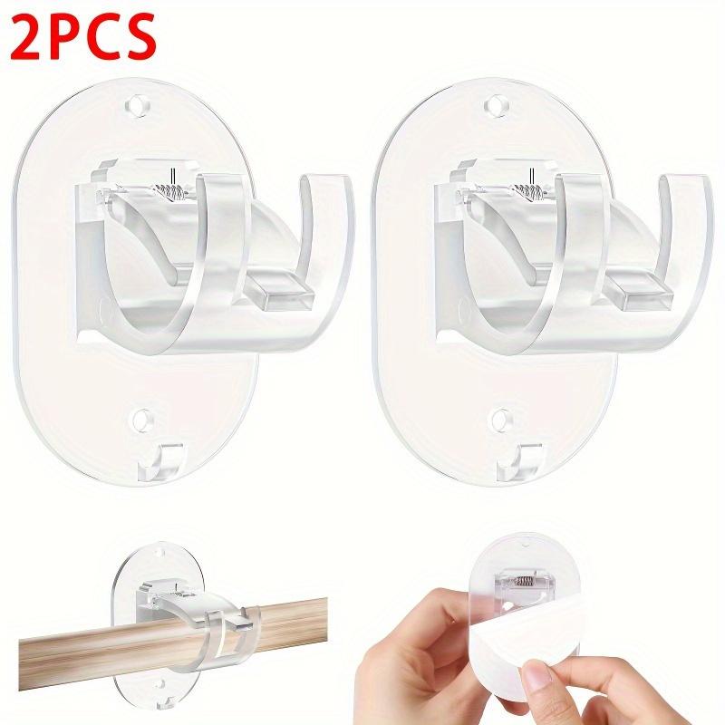 2Pcs No-Drill Curtain Rod Holders Self-Adhesive Mounting Clips for Easy Installation Durable Plastic
