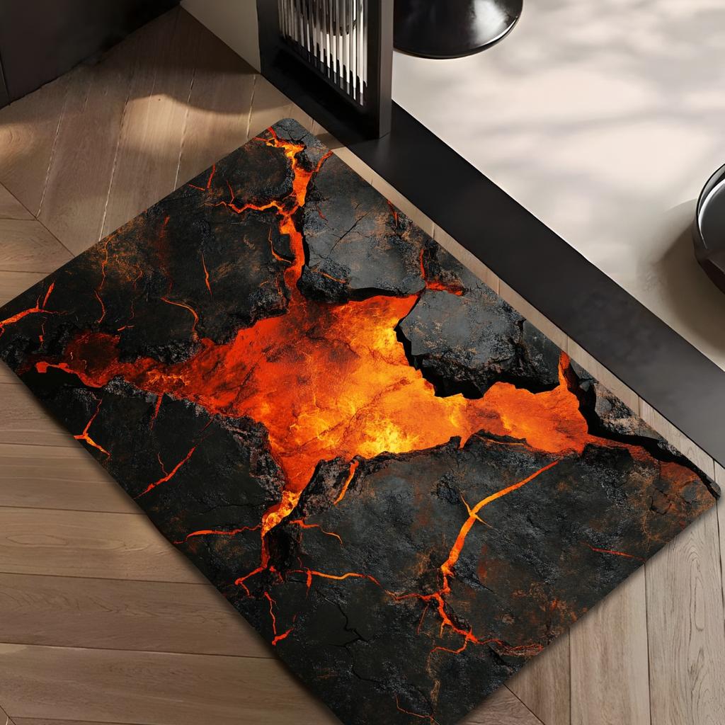 2D Lava Doormat Cracked Rock Pattern Modern Industrial Vanity Carpet Magma Design Soft Non-Slip Floor Rug for Living Room