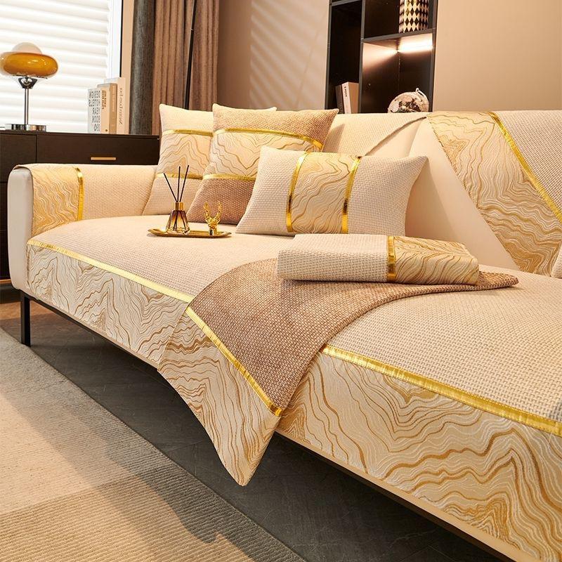 Chenille Solid Color Splicing Pattern Edges Sofa Cover Thicken Sofa Cushion Anti-slip Four Seasons Couch Cushion for Living Room