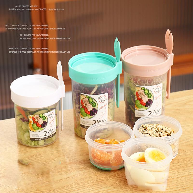 Breakfast Salad Cup Double Oatmeal Cup Cereal Nut Yogurt Salad Fat-Reduced Vegetable Fruit Box Cup with Fork Sauce Cup Lunch Box