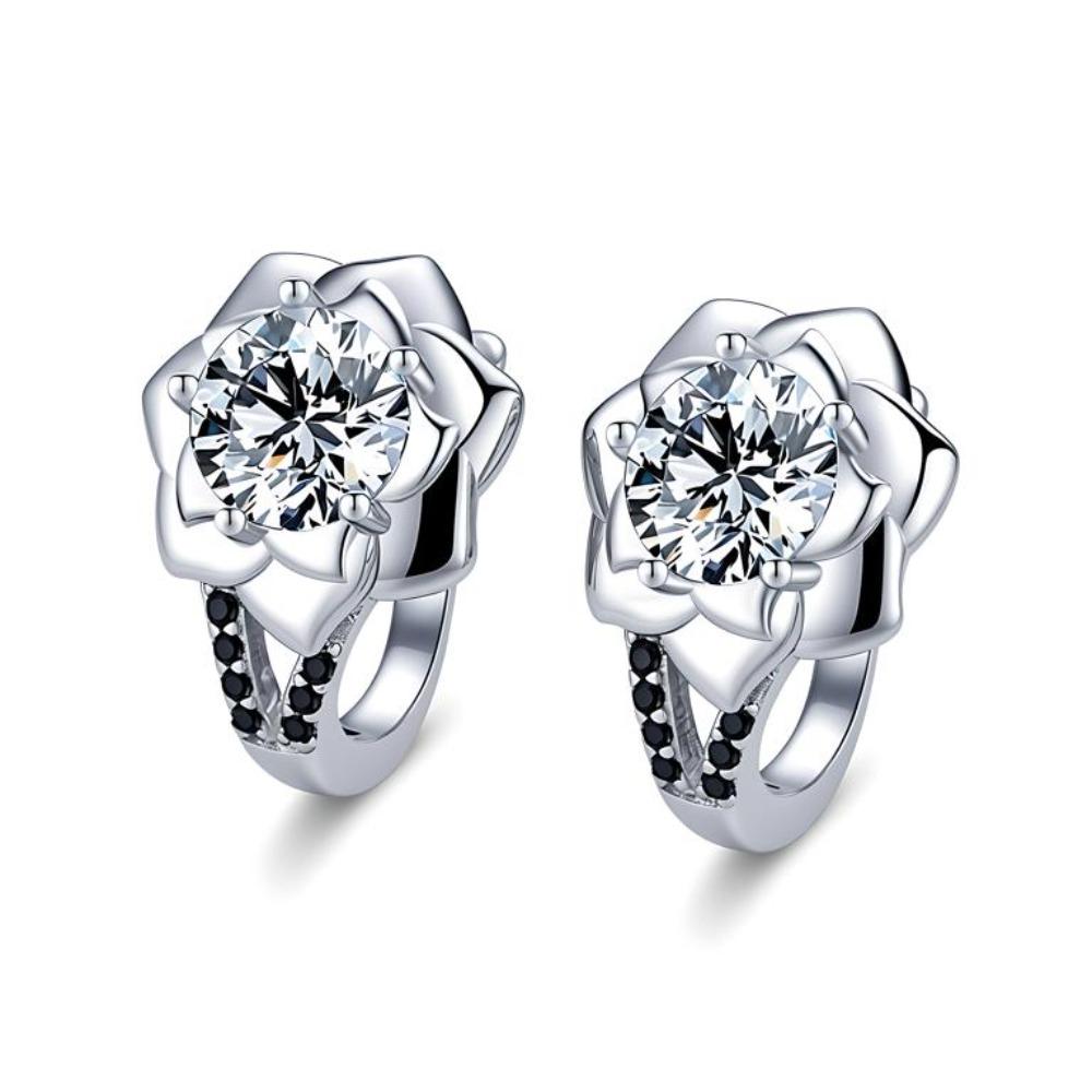 Black Awn Jewelry Black Jewelry White Stone Flower Hoop Earrings