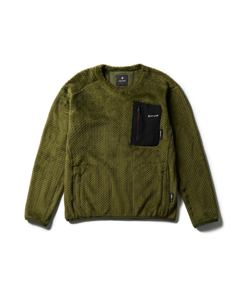 Snow Peak Polartec High Loft Fleece Crew Neck Sweater Knit Sweater Cut and Sew Long Sleeve OLIVE L SPF-JK-25AU908 T-Shirt Men's Women's
