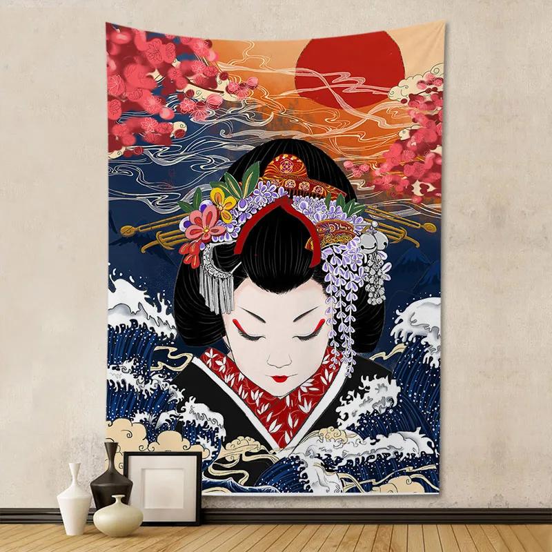 Wandteppich, Ukiyo-e, Damen-Hintergrund, japanischer Digitaldruck, dekorativer Hängestoff, Wanddekoration