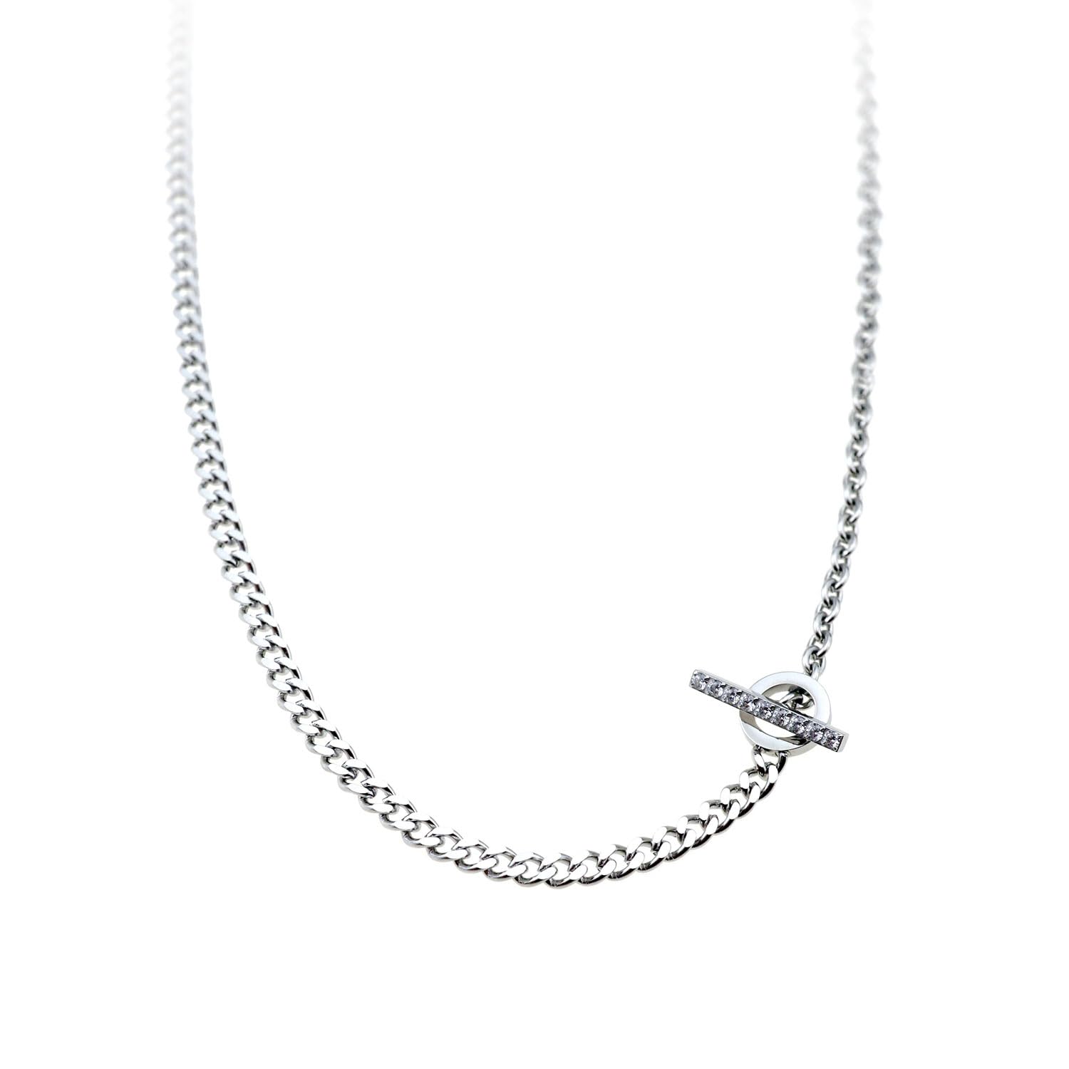 [Petit Jewel YU-NA] Toggle Clasp Necklace, Stainless Steel 316L, Couple s Gift, Anniversary, Christmas, T-Bar Necklace (60cm)