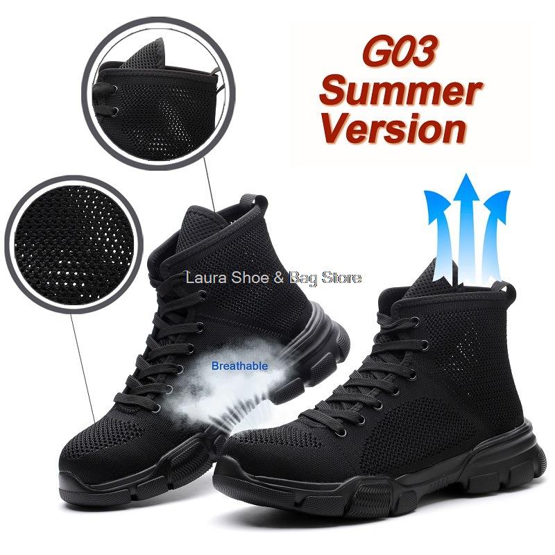 Fashion High Top Men Safety Shoes Mesh Breathable Steel Toe Work Shoes Man Constrcution Safety Boots Anti-smash Anti-odor Male Work Boot