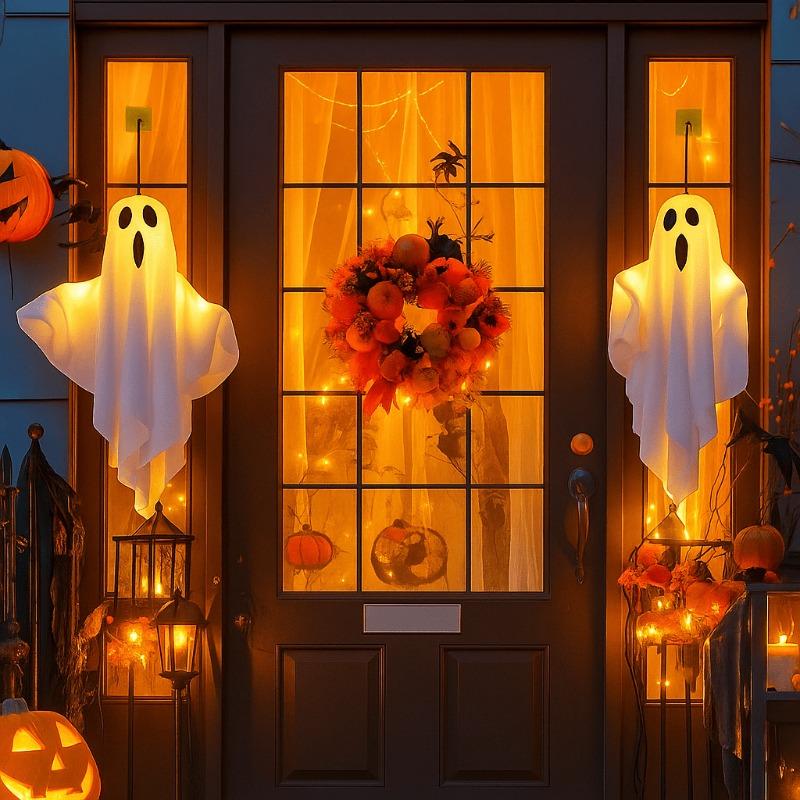 Halloween LED Ghost Light, DIY Hanging Decoration with Adjustable Lamp Arm, Party Decoration, Garden Halloween Props, Outdoor Decoration