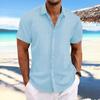 New Men's Linen Striped Jacquard Casual Loose Short-sleeved Shirt