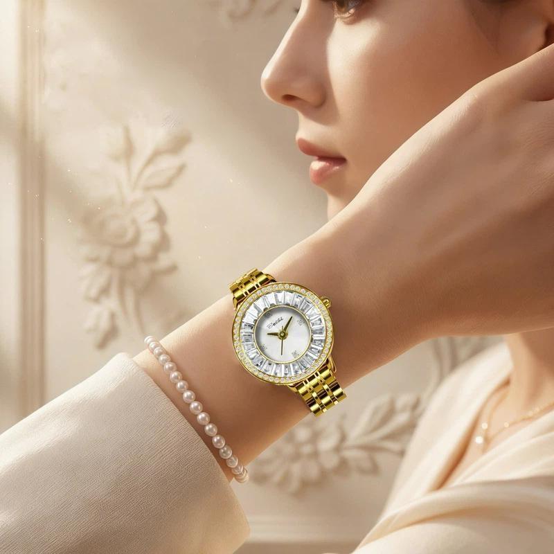 Fashion Ladies Quartz Watch with Sparkling Crystal Stainless Steel Bracelet Wristwatch Elegant Business Dress Watch for Women