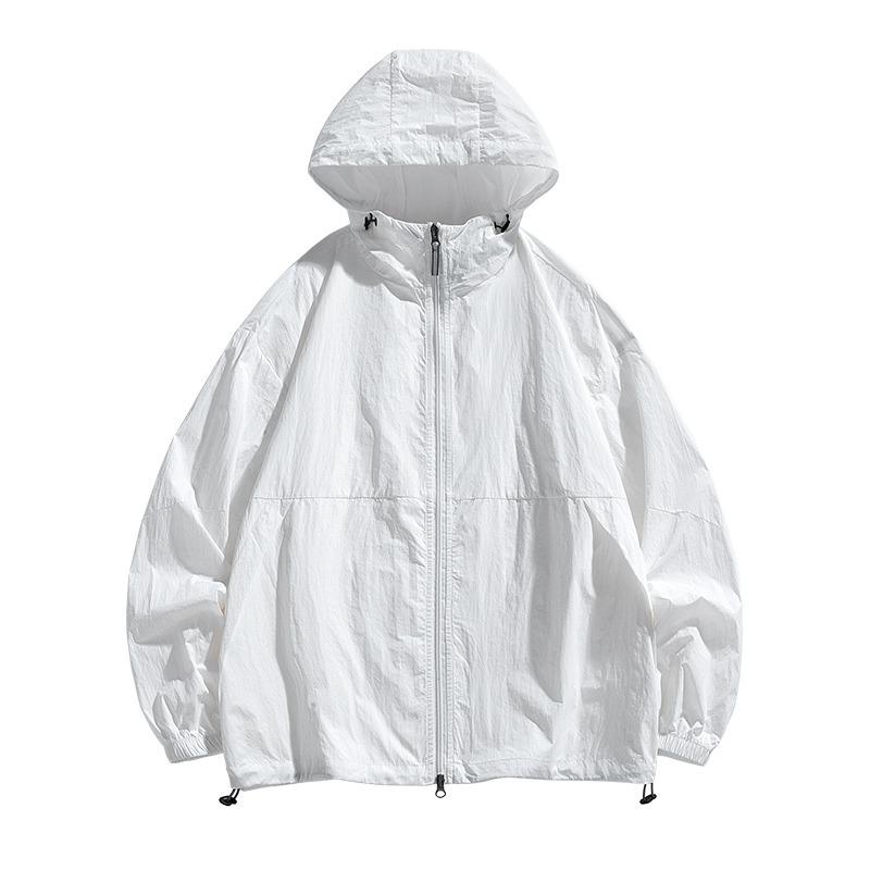 

Spring Autumn Solid Color Loose Casual Zipper Hooded Coat Male Long Sleeve Sunscreen Jacket Men Cardigan Top 4XL білий