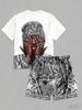 Men's Summer New Letter Pattern Printed Comfortable Breathable Round Neck T-shirt Drawstring Shorts Set Outdoor Street Wear
