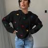 Europe, America autumn and winter women's sweater fashion color love jacquard hooded long-sleeved knitted sweater