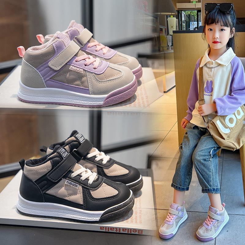 Girls' low-top board shoes winter velvet two cotton shoes 2025 autumn new boys' foreign-style versatile casual sports shoes