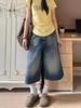 American Women's Plus Size High-Waist Denim Capris - Slimming Mid-Length, Loose Wide Leg for Summer