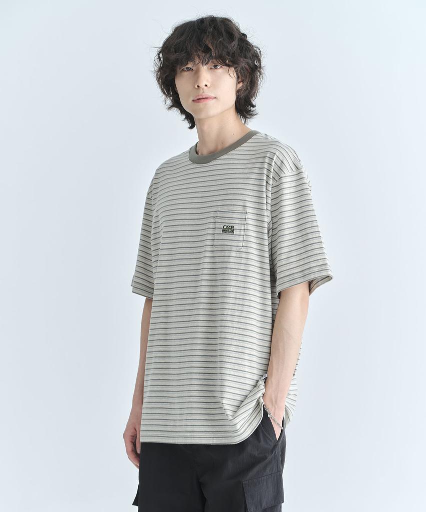 CGP Pinstripe Mini Pocket Short Sleeve T-Shirt - Dark Khaki