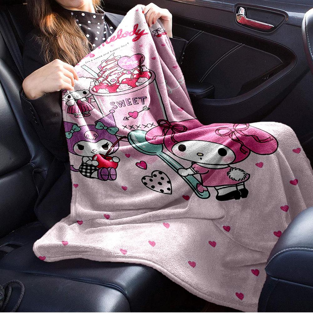 1pc Flannel My Melody, Kuromi, My Melody's FriendsThrow Blanket, Cartoon Truck Pattern Printed Blanket, Warm Cozy Soft Blanket For Couch Bed
