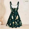 Women Plus Size Strappy Off Shoulder Dress Square Neck Sleeveless Geometric Star Print Flared Hem