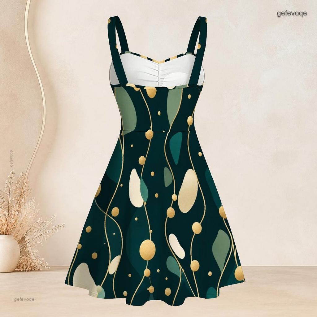Women Plus Size Strappy Off Shoulder Dress Square Neck Sleeveless Geometric Star Print Flared Hem