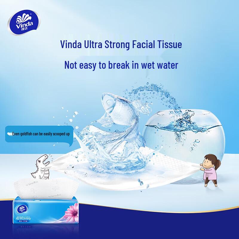 Vinda V2283 Super Tough 3-Ply Facial Tissues, 18 x 100-Sheet Packs