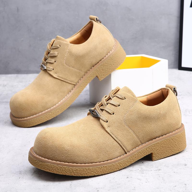 Frosted Leather Comfortable Outdoor Casual Leather Shoes Autumn Fashion Men's Thick Soled Lace Up Anti Slip Workwear Shoes