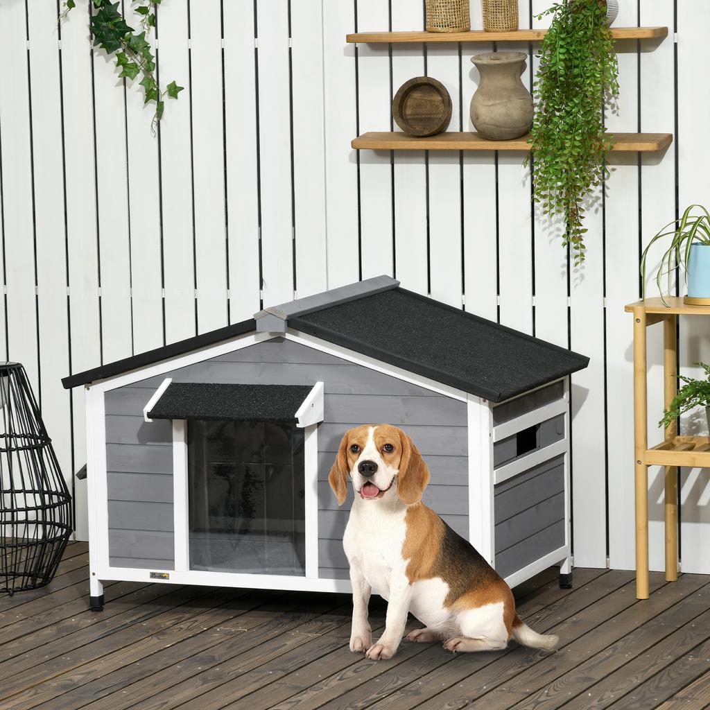 Wooden Dog Kennel for Outside, for Medium Dogs, 72H X 109L X 79Wcm, Grey