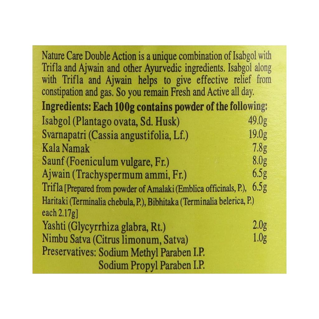 Dabur Nature Care Isabgol Double Action Powder 100g | Relief From Constipation, Gas & Bloating | Natural Digestive Support With Trifala & Ajwain