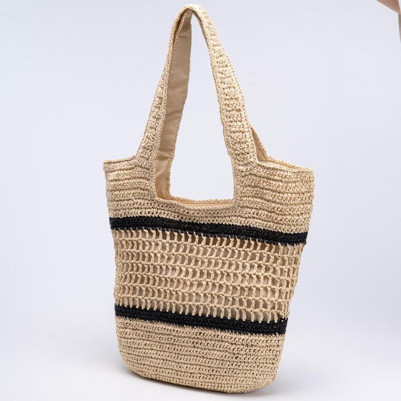 Hohle Papierkordel Strohtasche Strand Handgewebte Tasche Großes Fassungsvermögen Urlaubsstrand Schulter Tragetasche Damen