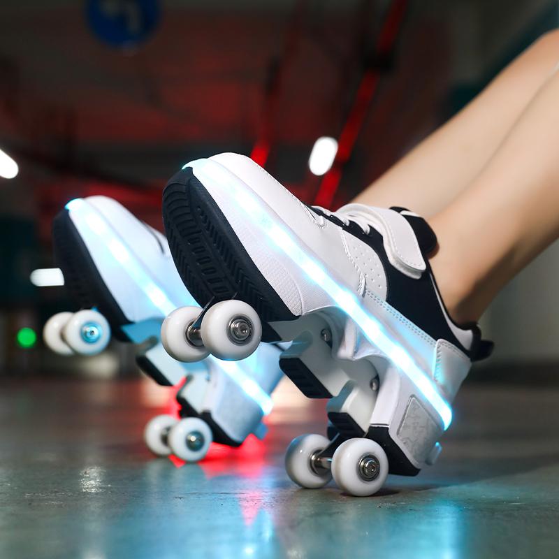 Men's/Women's /Kids Roller Roller Shoes 4-wheel Deformation Shoes Roller Skates Adult Rechargeable LuminousSkating Shoes