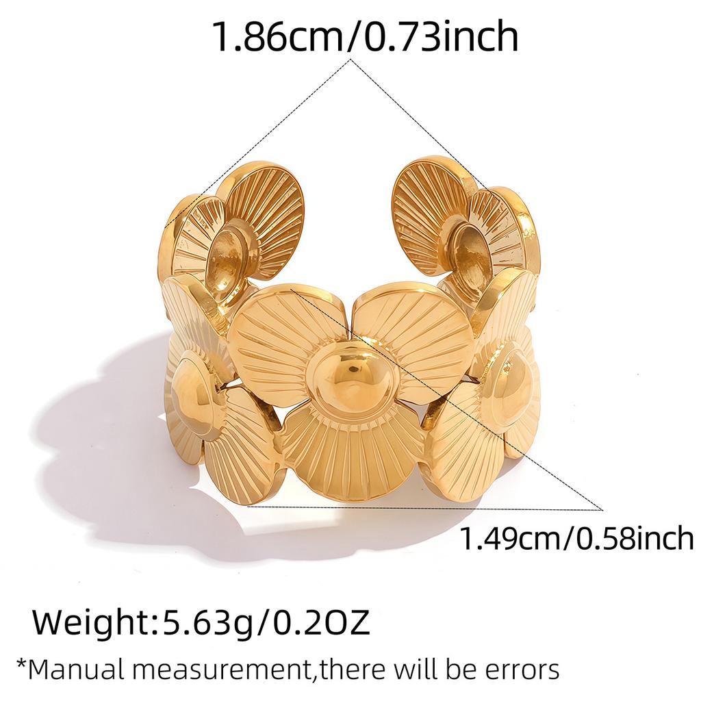 Stainless Steel Splicing Flower Finger Rings for Women Men Classic Texture Wide Chunky Opening Rings Banquet Jewelry Accessories