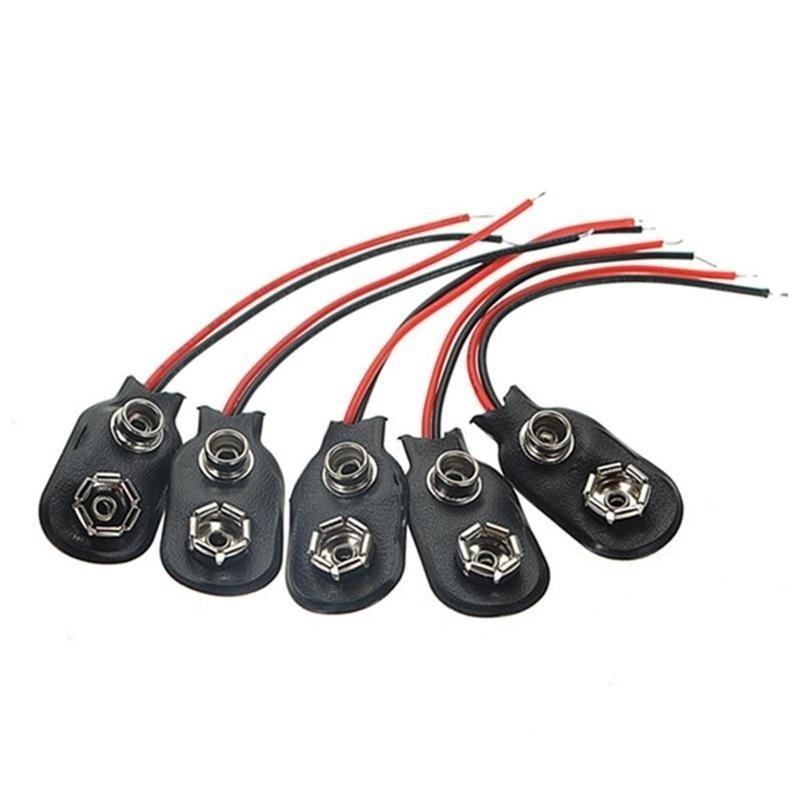 New 10 Pcs Black Faux Leather Housing T Type WiRed 9V Battery Clip Connector Suitable Home Decoration Supplies