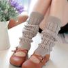 Women Ladies Winter Warm Long Leg Warmers Cable Knit Knitted Crochet Long Socks(Light Grey)