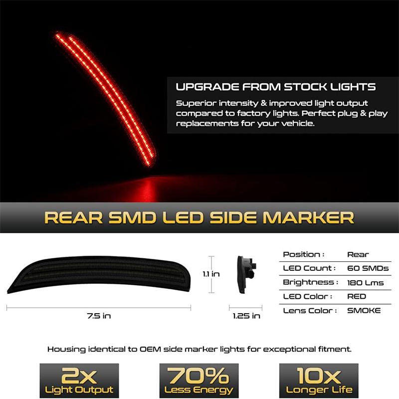 4PCS For 2015-2021 Chrysler 300 Smoked LED Side Marker Light Front Rear Lamp Double Row Lamp Bead