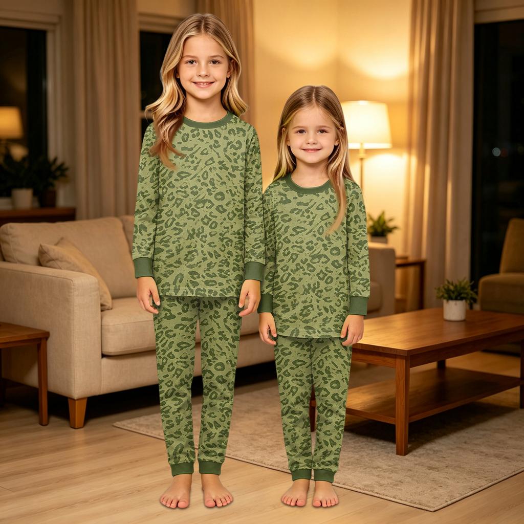 Family Matching Printed Set with Long Sleeve Top and Pants - Casual Comfortable for Parent and Child