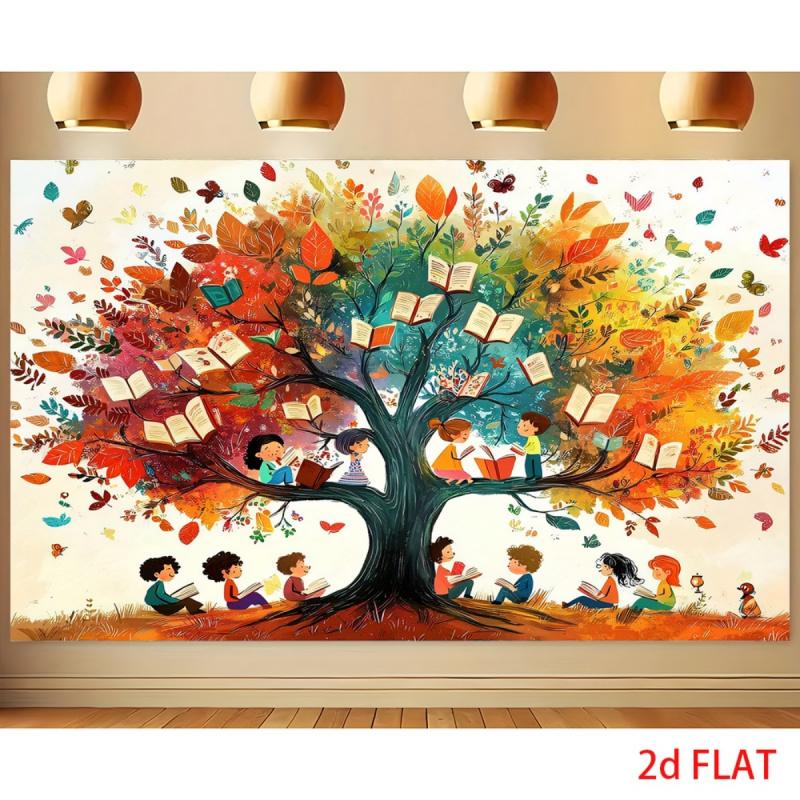 1pc, 2Dflat, Knowledge Tree Background Banner—Suitable for parties, graduations, birthdays, and indoor/outdoor decorations. (wsj
