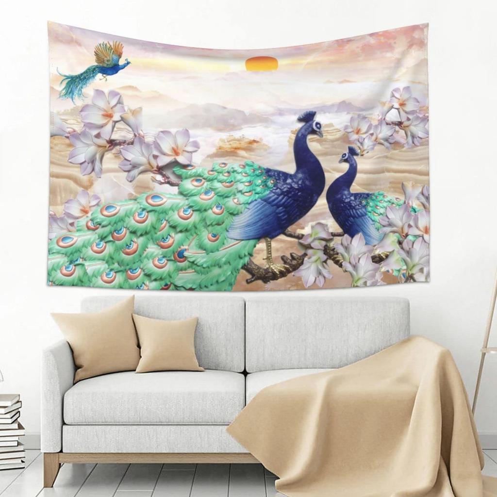 Peacock Tapestry Animal Feathers Vibrant Colors Birds Tapestry Summer Garden Wall Hanging Art for Bedroom Living Room Dorm Decor