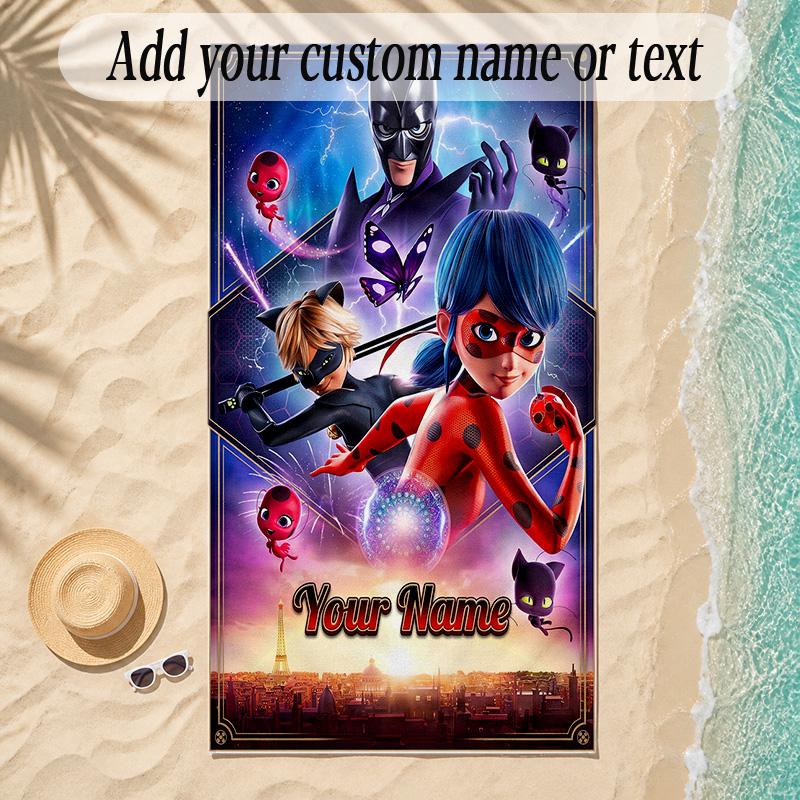 Beach TowelMiraculous Ladybug Custom Name Text Personalized Soft Towel for Beach Pool Indoor Home Decor Gift