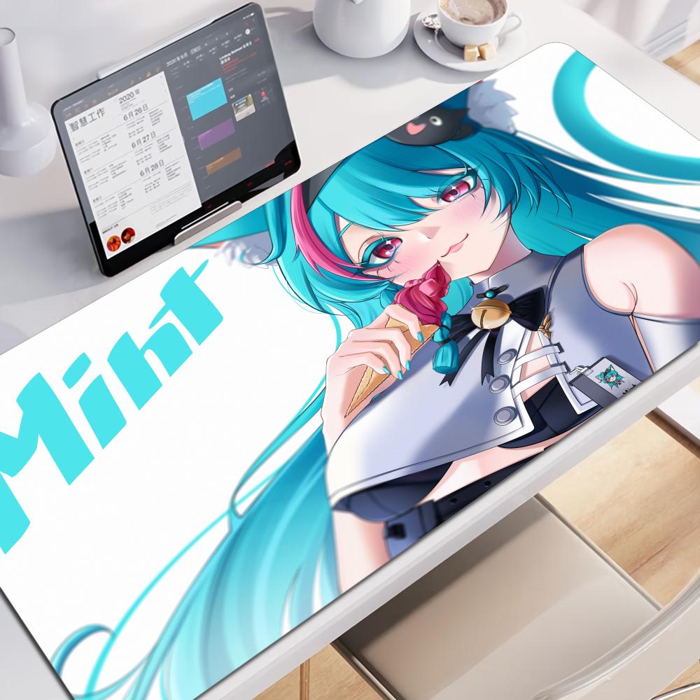 Kawaii Anime Girl Mint Mousepad Large Xxl Neverness To Everness Computer Keyboardmat Suitable For Office Work And Gaming