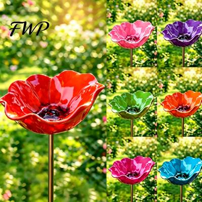 Outdoor Garden Decoration 2Pcs Metal Flower Stakes, Decorative Bird Bath, Bee Watering Flower-shaped Stake Station, Design Water Feeder Bath Bowl for