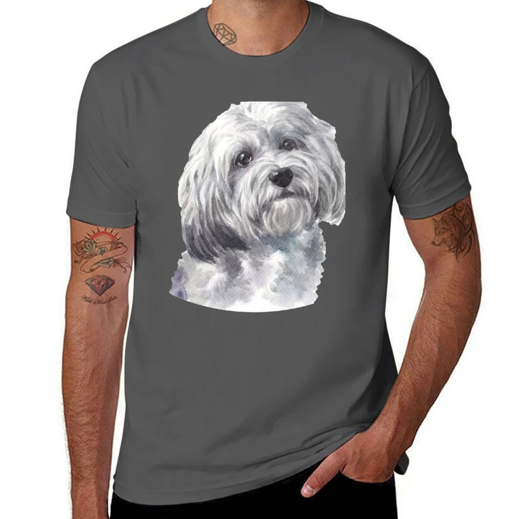 Cute White Havanese Watercolor Art TShirt Casual Loose Fit Short Sleeve TShirt