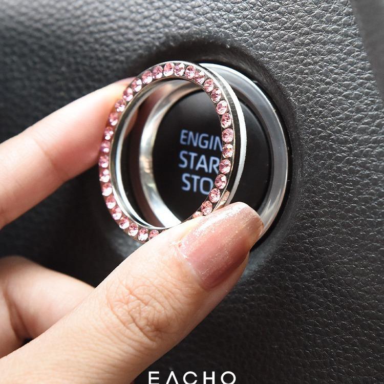 1pc Rhinestone Decor Glass Car One-button Start Decoration Ring